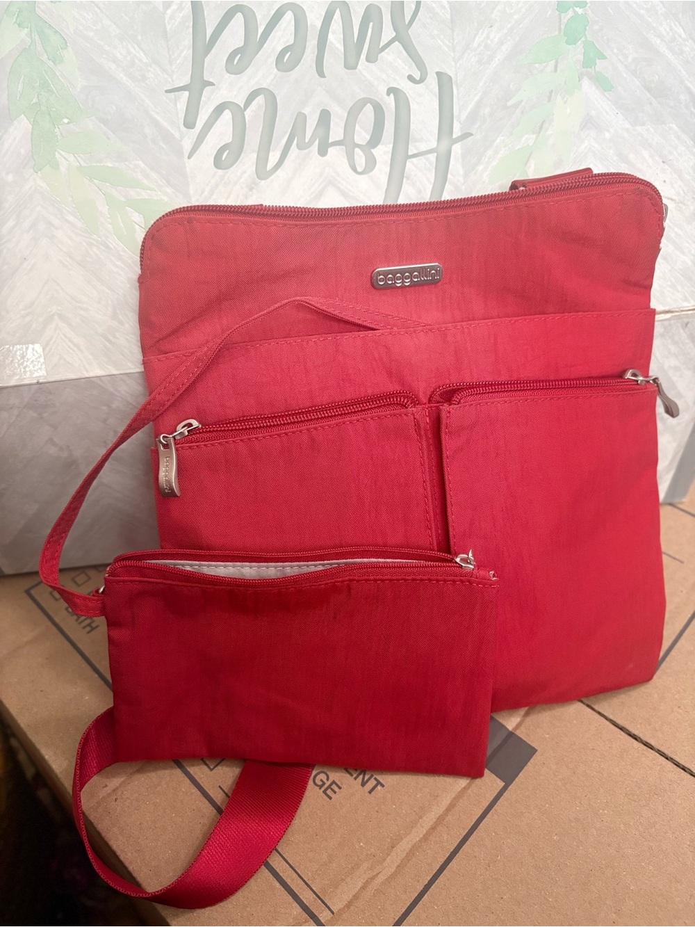 Baggallini Red Multi-Pocket Crossbody with Detachable Wristlet